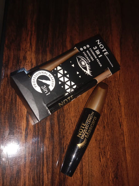 NOTE 3-in-1 Eye Makeup Kit | Mascara + Eyeliner + Eyebrow Pencil | Dazzled Length Mascara