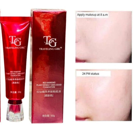 Traveling Girl Red Diamond Plant Extract Skin Liquid Foundation – 30g | Long-Lasting Full Coverage